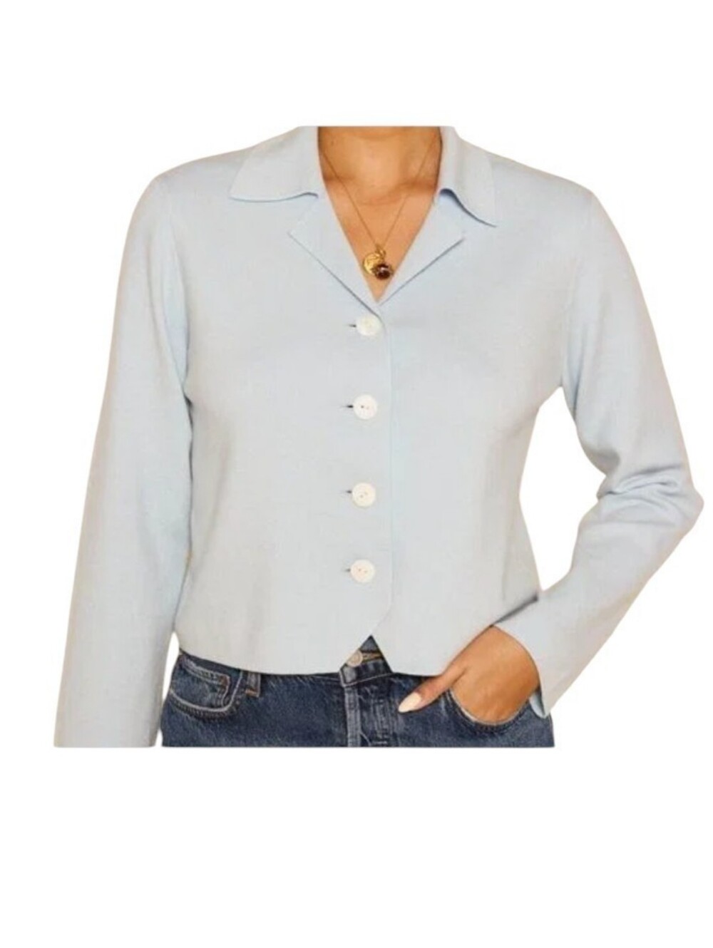 RIXO Aara Cardigan Sweater Wool Blend Pale Blue Button-Front Size 6 SOFT